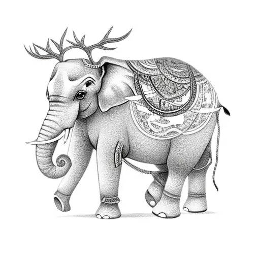 Elephant Next To A Female Deer