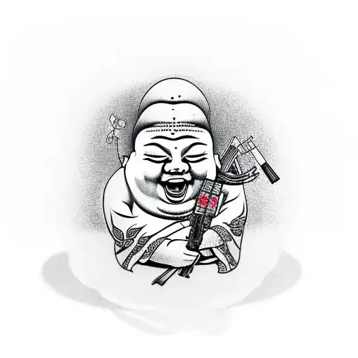 Fat Laughing Buddha With Ak-47