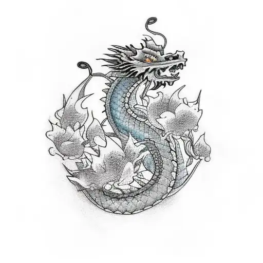 Flowers With Dragon And Water