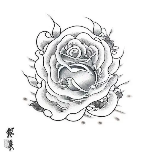 Rose And Japanese Demon On The Brush