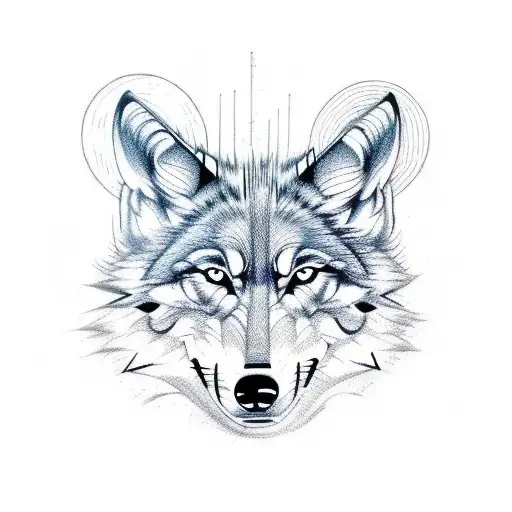 Engineer's Blueprint Of A Wolf In Black-grey Shading