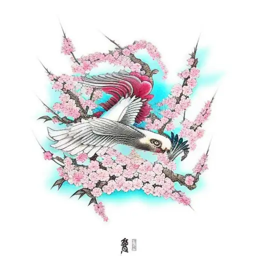 Cherry Blossom With Pheonix Bird