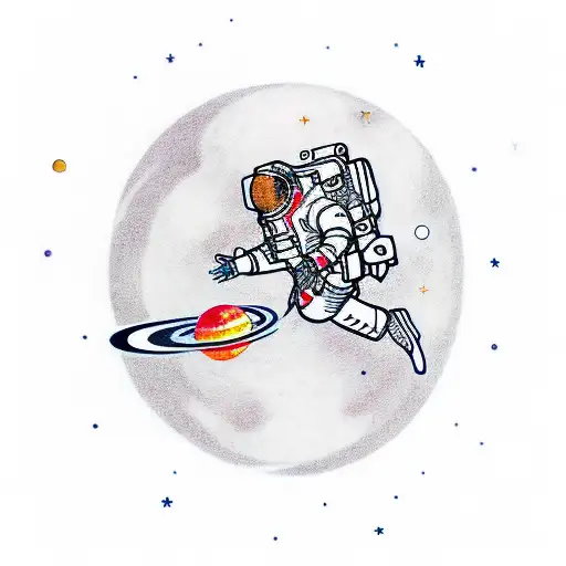 Astronaut Floating In The Space With Some Planets Behind