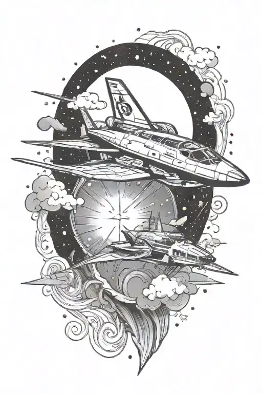 Spaceship Flying Through A Galaxy