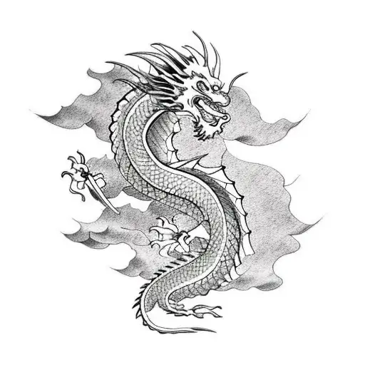Dragon With Waves
