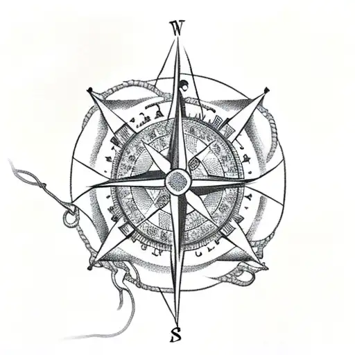 Compass With Ship Ropes And An Anchor