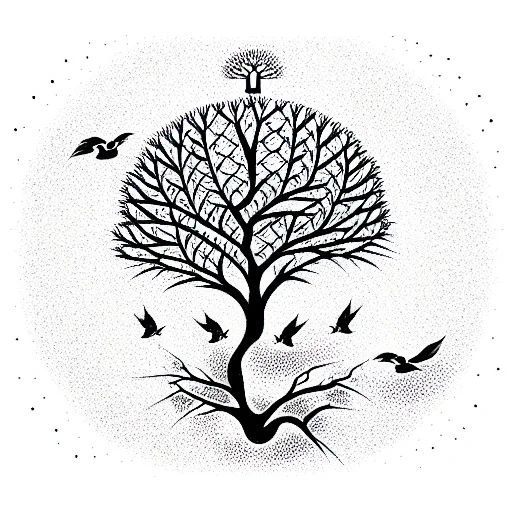 Tree Of Life With Birds Flying From It