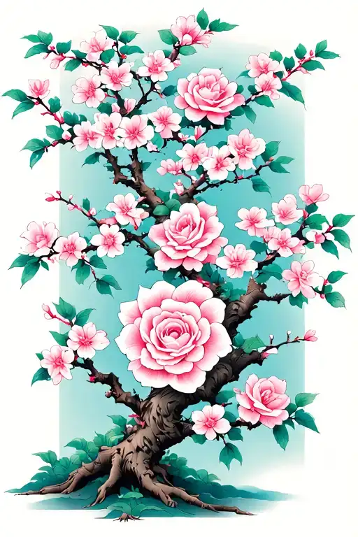 Chery Blossom Tree Combined With Rose Bush Morphing