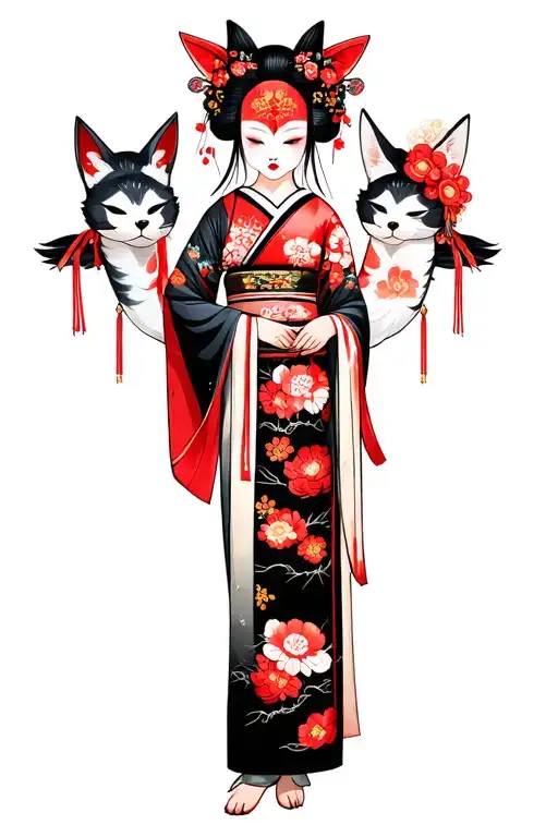 Geisha With A Kitsune Mask And Kitsune