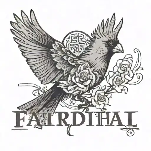 A Cardinal Flying Spelling Out The Word Faith Sentences Joined Together