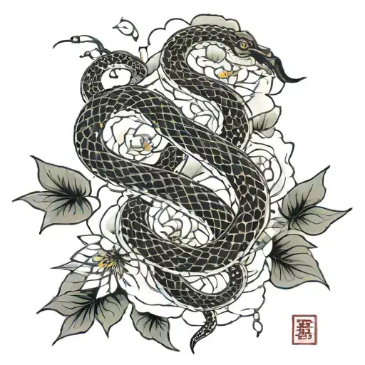 Snake And Black Lotus Flower
