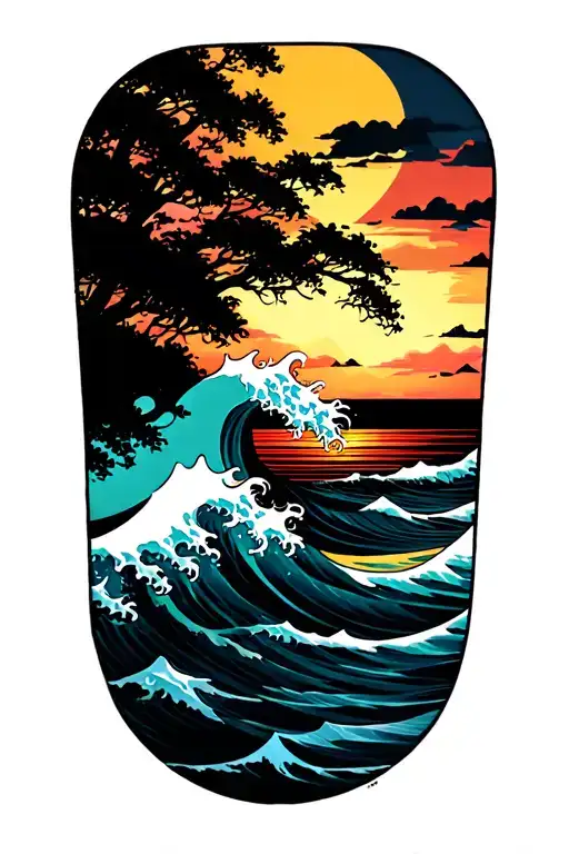 Beach Scene Featuring Tube Wave And Color Scheme
