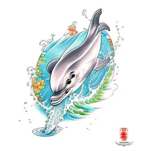 Left Dolphin With A Water Background