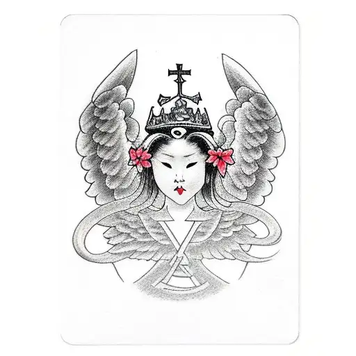 3 Of Clubs Card With An Angel Crown And Wings
