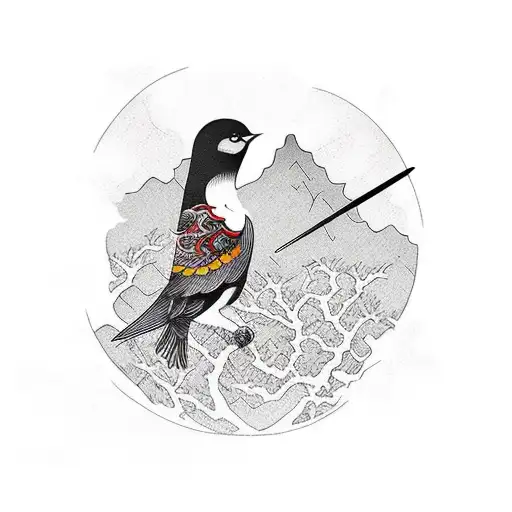 Warrior Walking Lone Forest Path With Bird