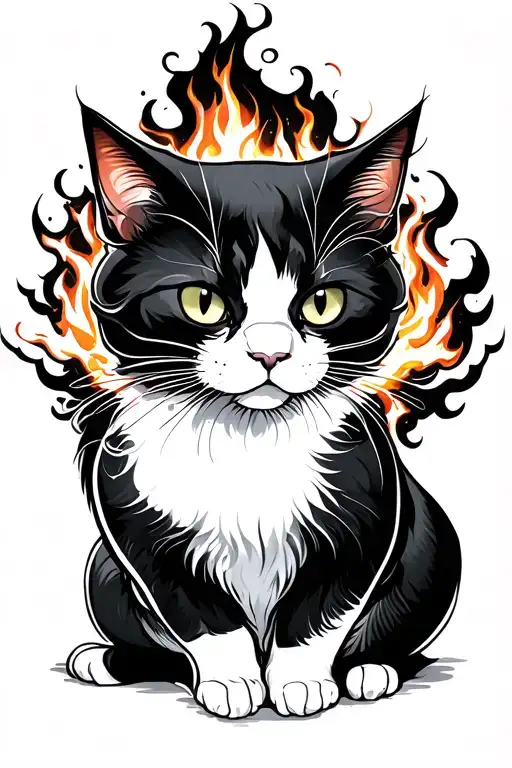 Black And White Cat Breathing Fire