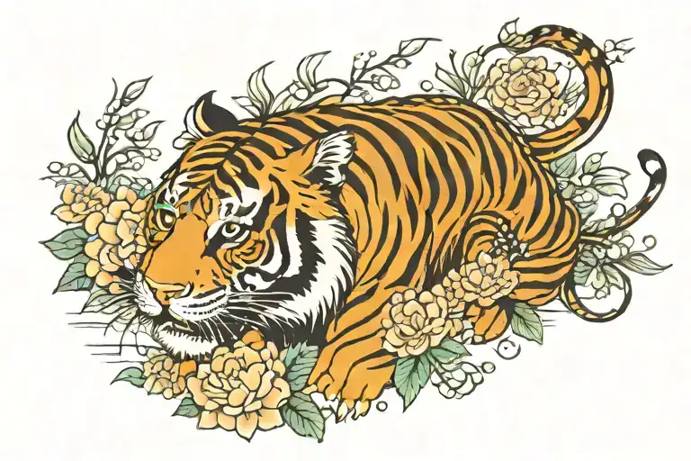 Tiger With Flowers