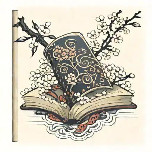 Open Book With Plum Blossoms Coming Out
