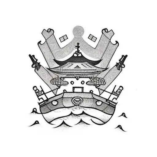 Which Depicts A Boat On The Water With A Crown Above It