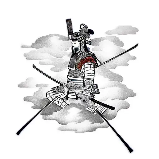 Samurai Sillhouette Behind Clouds