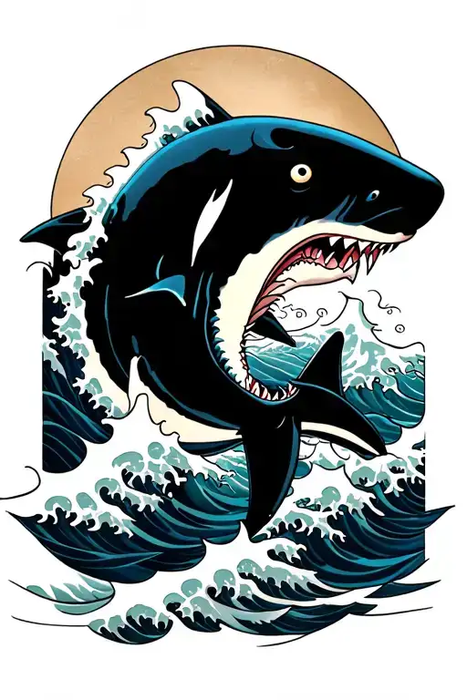 Japanese Shark With Wave