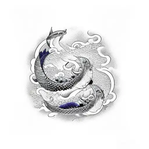 Ocean Wave And Koi Karp