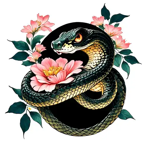 Snake And Flowers