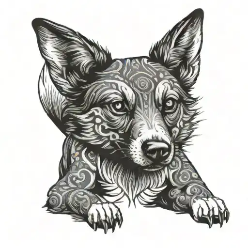 Red Heeler Dog As A Fox In Irezumi Style