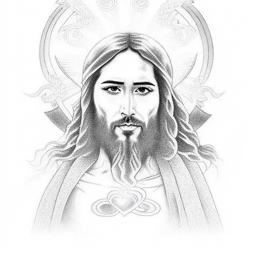 A Detailed Portrait Of Jesus With A Glowing Heart Symbolizing Faith And Guidance