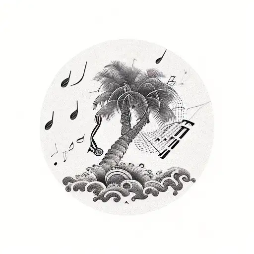 A Palm Tree With Music Notes As Leaves And A Dj Turntable At The Base