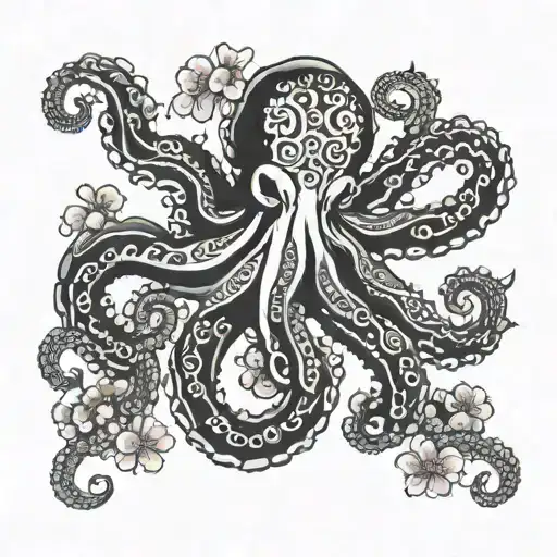 Octopus And Cherry Blossoms
