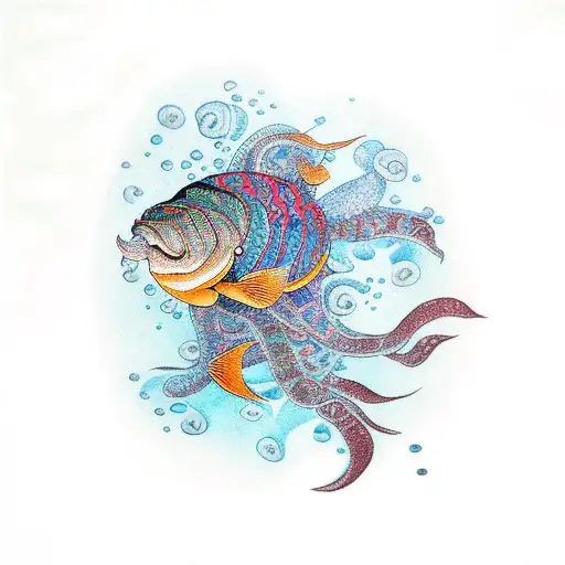 An Underwater Scene With Sea Creatures And A Psychedelic Twist