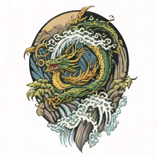 Dragon And A Waterfall