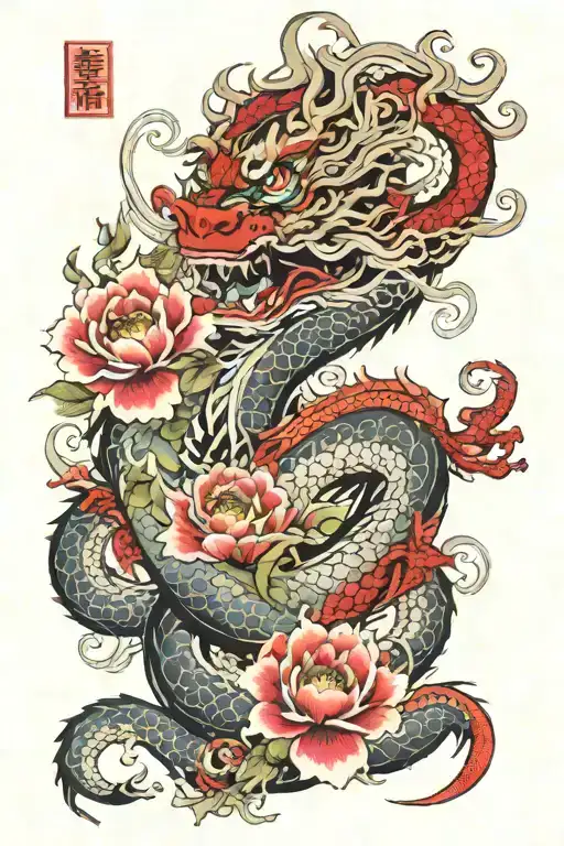 Flowers And Tribal With Chinese Dragon Wrapped