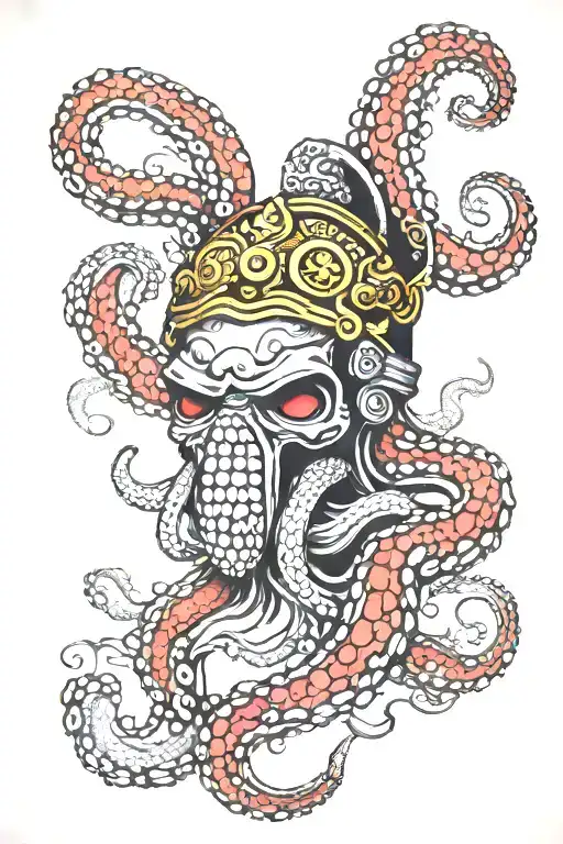 Octopus Wrapped Tentacles Wearing Roman Helmet