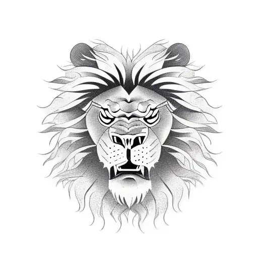 Angry Lion Head Pushing Through Wheat With Large Mane Right Chest Tattoo In Black And White