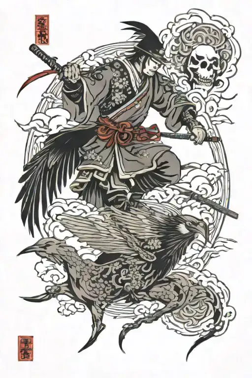 Samurai & Crows Flying Overhead