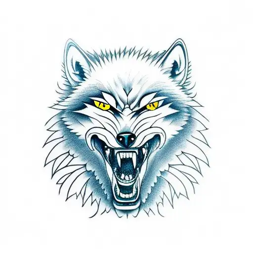 Angry Wolf Head With A Angry Crow