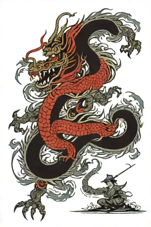 Chinese Dragon Tattoo Battle Scene