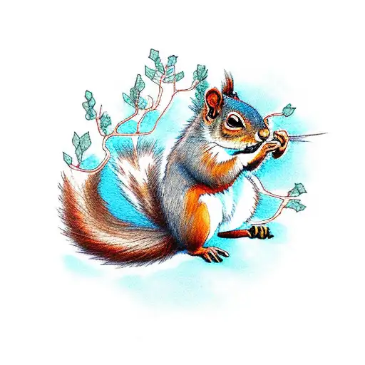 Squirrel Upside Down To The Tree