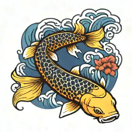 Koi Fish With Wave Background