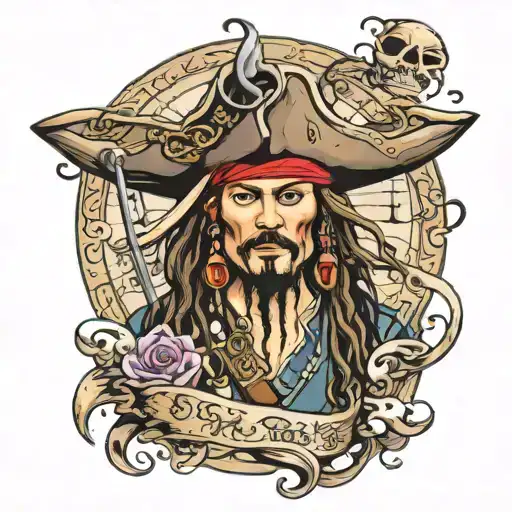 Pirates Of Caribbean Ship And Pirate Jack Sparrow