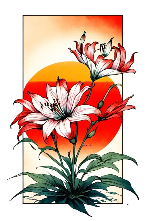 Red Spider Lily Flower & Sun Rising