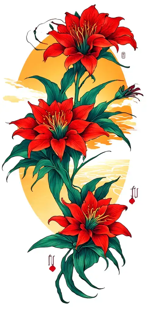 Red Spider Lily Flower & Sun Rising