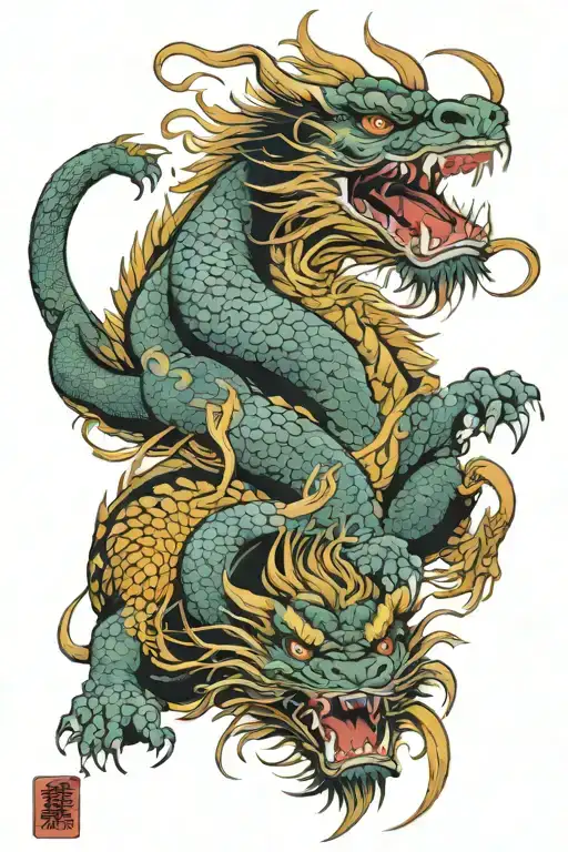 Chinese Dragon Tattoo Battle With Tiger Surrounded