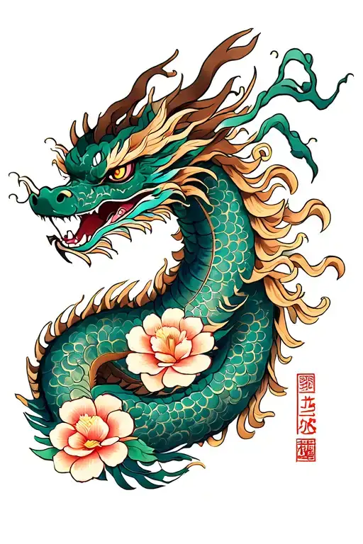 Chinese Dragon In Flowers