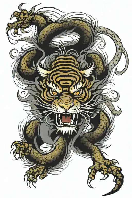Chinese Dragon Tattoo And Tiger Standing