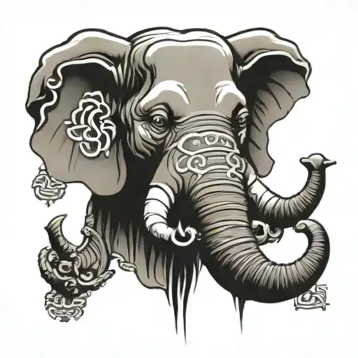 Elephant Face Head On With A Rigging Shackle Held By The Trunk