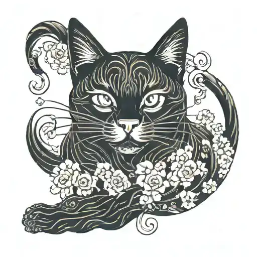 Rectangular Arm Tatoo Of A Japanese Black Cat
