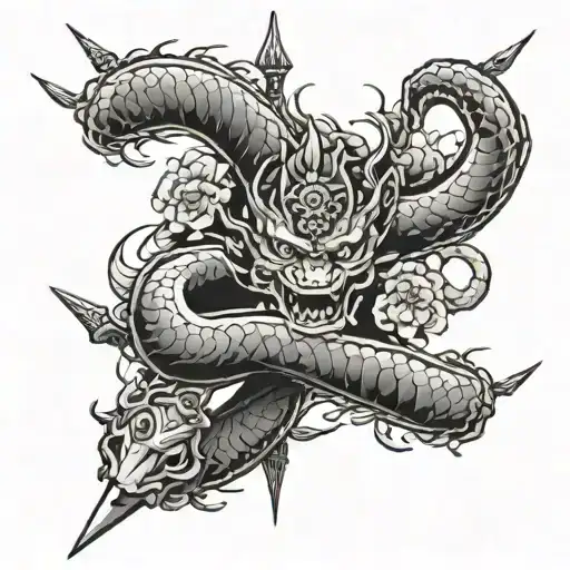 Cracked Sword With A Full Snake And Crown